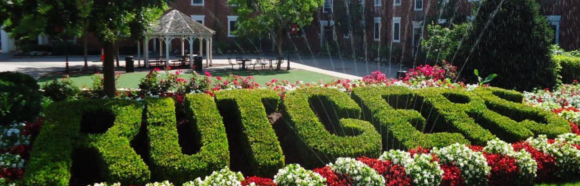 Rutgers letters carved out of bushes
