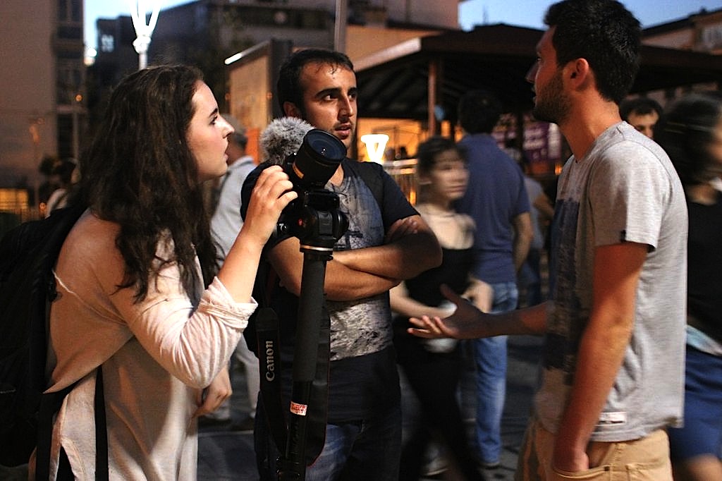 Students Interviewing Demonstrators in Istanbul Turkey