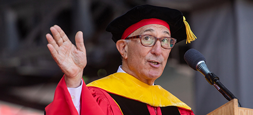 The 1972 Rutgers alumnus addressed graduates during the 259th anniversary commencement of Rutgers University-New Brunswick and Rutgers Health .