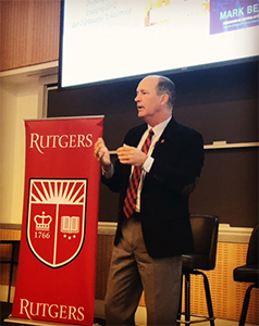 Beal presenting the keynote at the Big Ten Plus Marketing and Communication conference hosted by Rutgers in June 2022