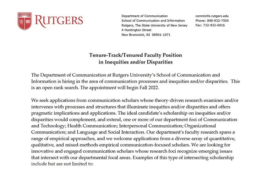 Tenure-Track/Tenured Faculty Position in Inequities and/or Disparities