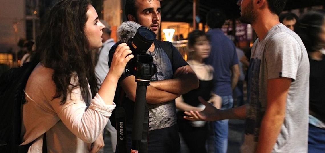 Students Interviewing Demonstrators in Istanbul Turkey