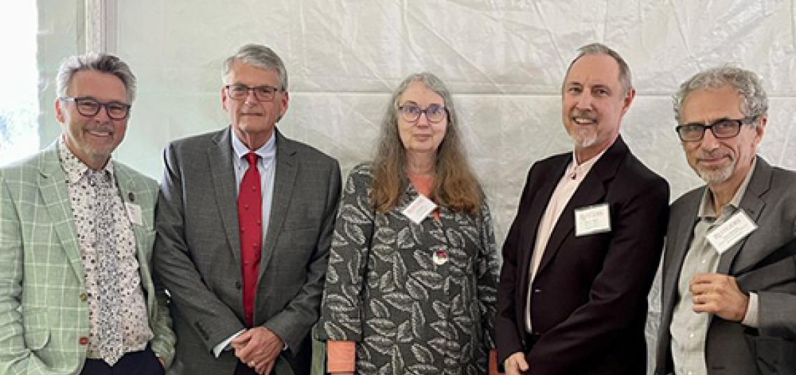At a celebration May 2022, Rutgers University-New Brunswick honored Marc Aronson, John Pavlik, Brent Ruben, and Lea Stewart for their years of dedicated service to the university. 